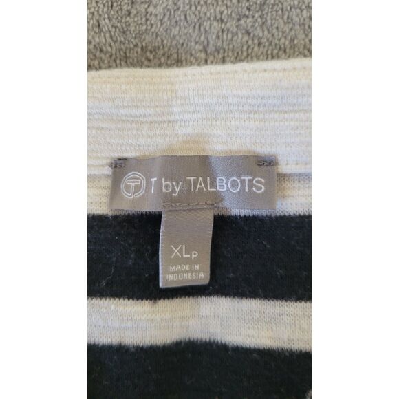 T by TALBOTS White Black Striped Tunic Fringe Hem Top Shirt - Picture 3 of 4